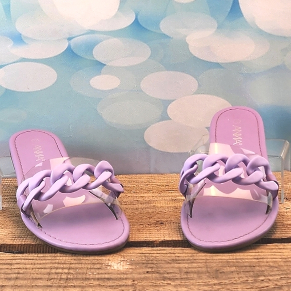 ANNA - Purple slider sandals, size 9